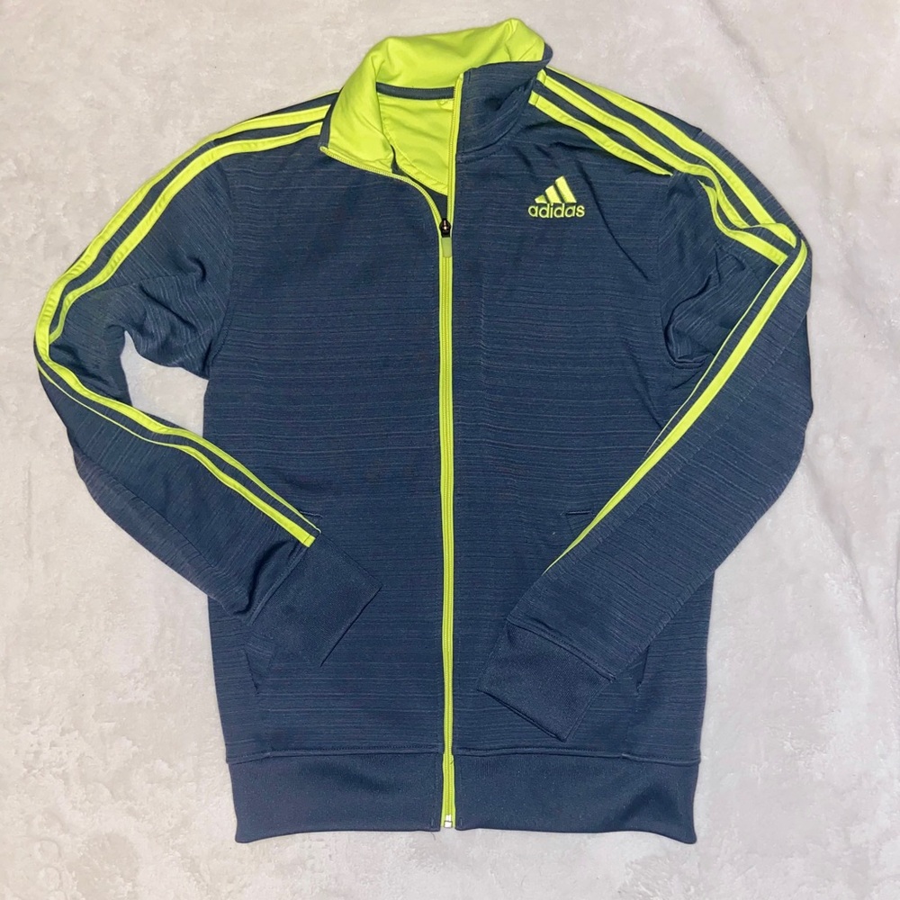 Adidas gray and green zip up sweatshirt coat men